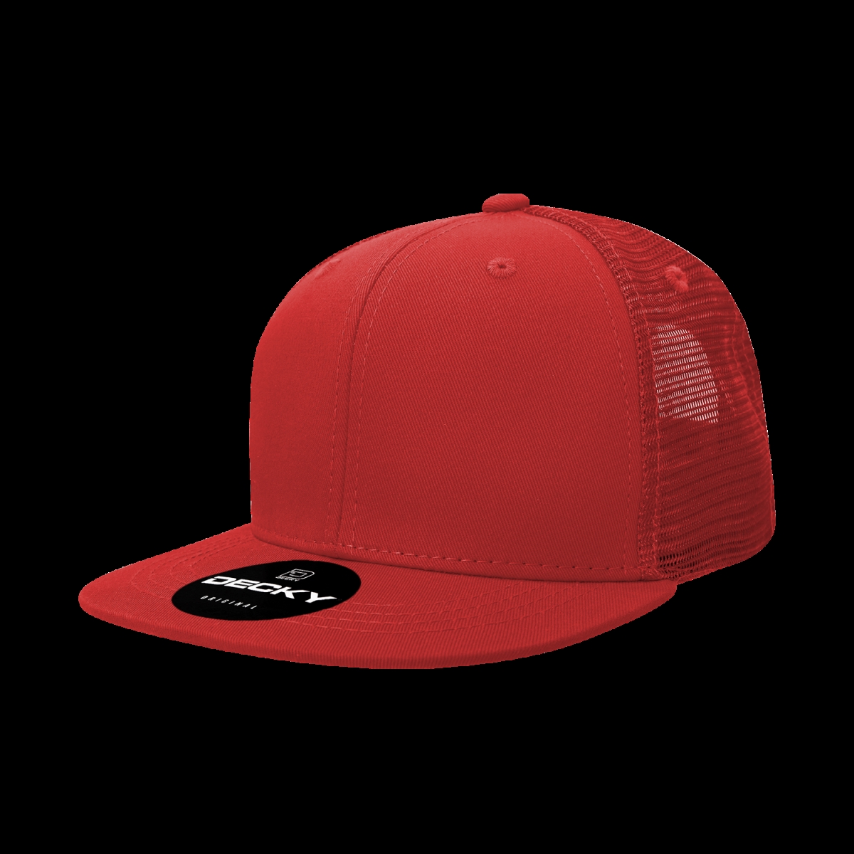 6033-1RED 6 Panel High Profile Structured Cotton Blend Trucker Cap, Red - One Size Fits Most