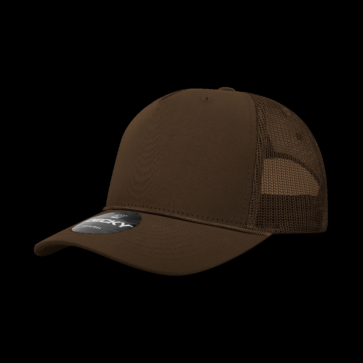 6040-1BRN 5 Panel High Profile Structured Cotton & Poly Blend Trucker Cap with Rope, Brown - One Size Fits Most