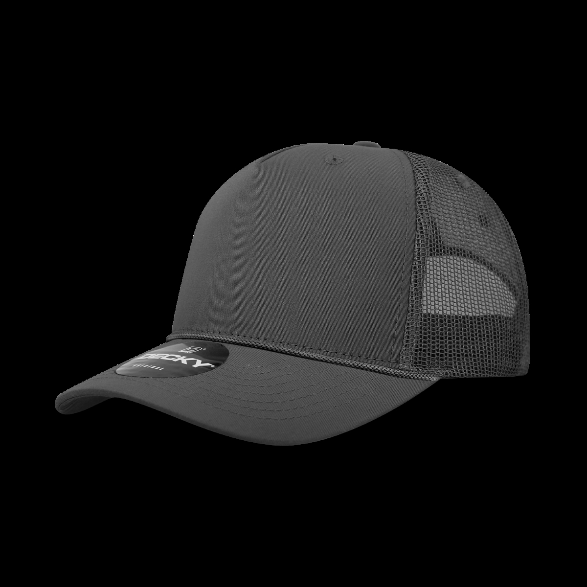 6040-1CHA 5 Panel High Profile Structured Cotton & Poly Blend Trucker Cap with Rope, Charcoal - One Size Fits Most