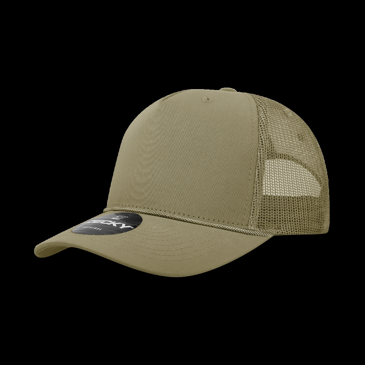 6040-1KHA 5 Panel High Profile Structured Cotton & Poly Blend Trucker Cap with Rope, Khaki - One Size Fits Most