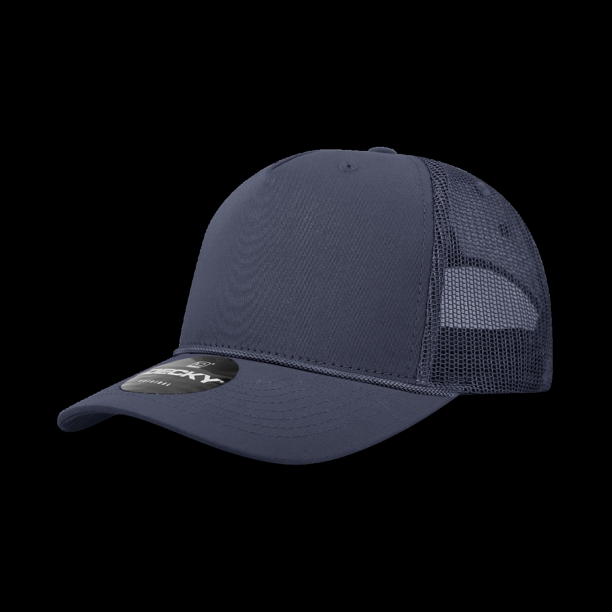 6040-1NVY 5 Panel High Profile Structured Cotton & Poly Blend Trucker Cap with Rope, Navy - One Size Fits Most