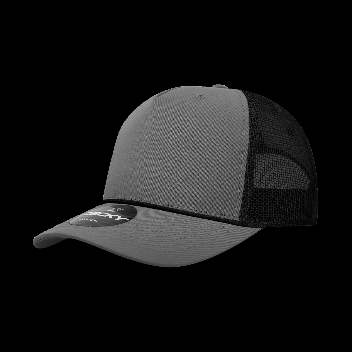 6040-4CHABLK 5 Panel High Profile Structured Cotton & Poly Blend Trucker Cap with Rope, Charcoal & Black - One Size Fits Most