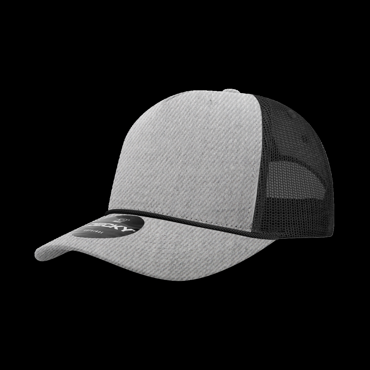 6040-4HGYBLK 5 Panel High Profile Structured Cotton & Poly Blend Trucker Cap with Rope, Hather Grey & Black - One Size Fits Most