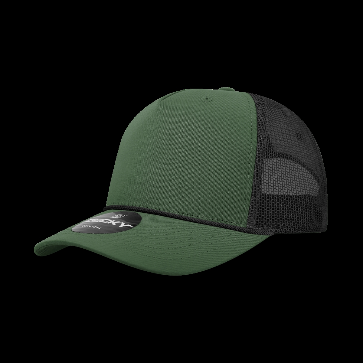 6040-4OLVBLK 5 Panel High Profile Structured Cotton & Poly Blend Trucker Cap with Rope, Olive & Black - One Size Fits Most