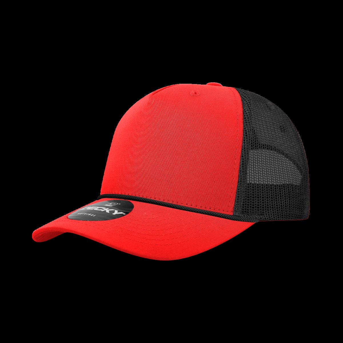 6040-4REDBLK 5 Panel High Profile Structured Cotton & Poly Blend Trucker Cap with Rope, Red & Black - One Size Fits Most