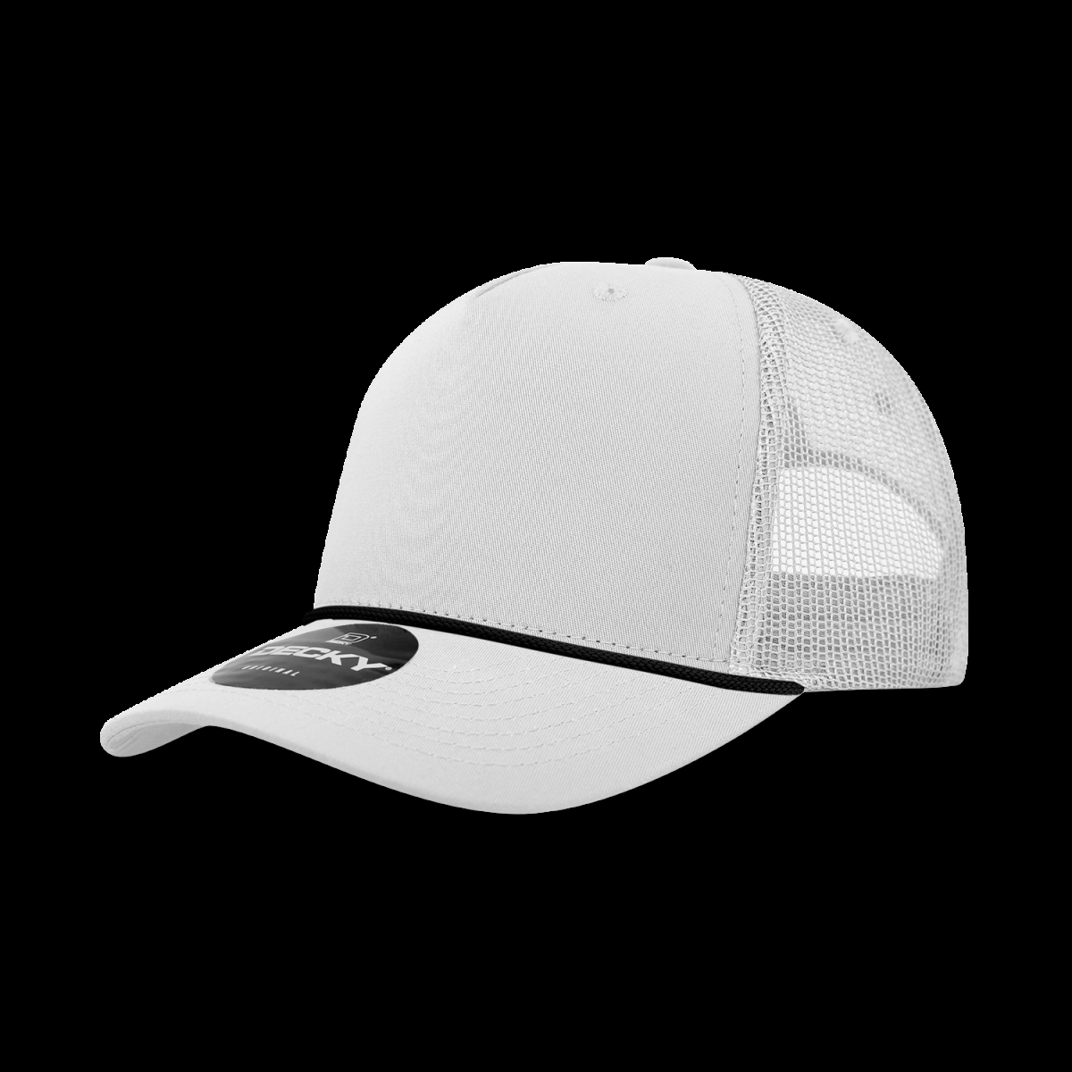 6040-7WHTBLK 5 Panel High Profile Structured Cotton & Poly Blend Trucker Cap with Rope, White & Black - One Size Fits Most