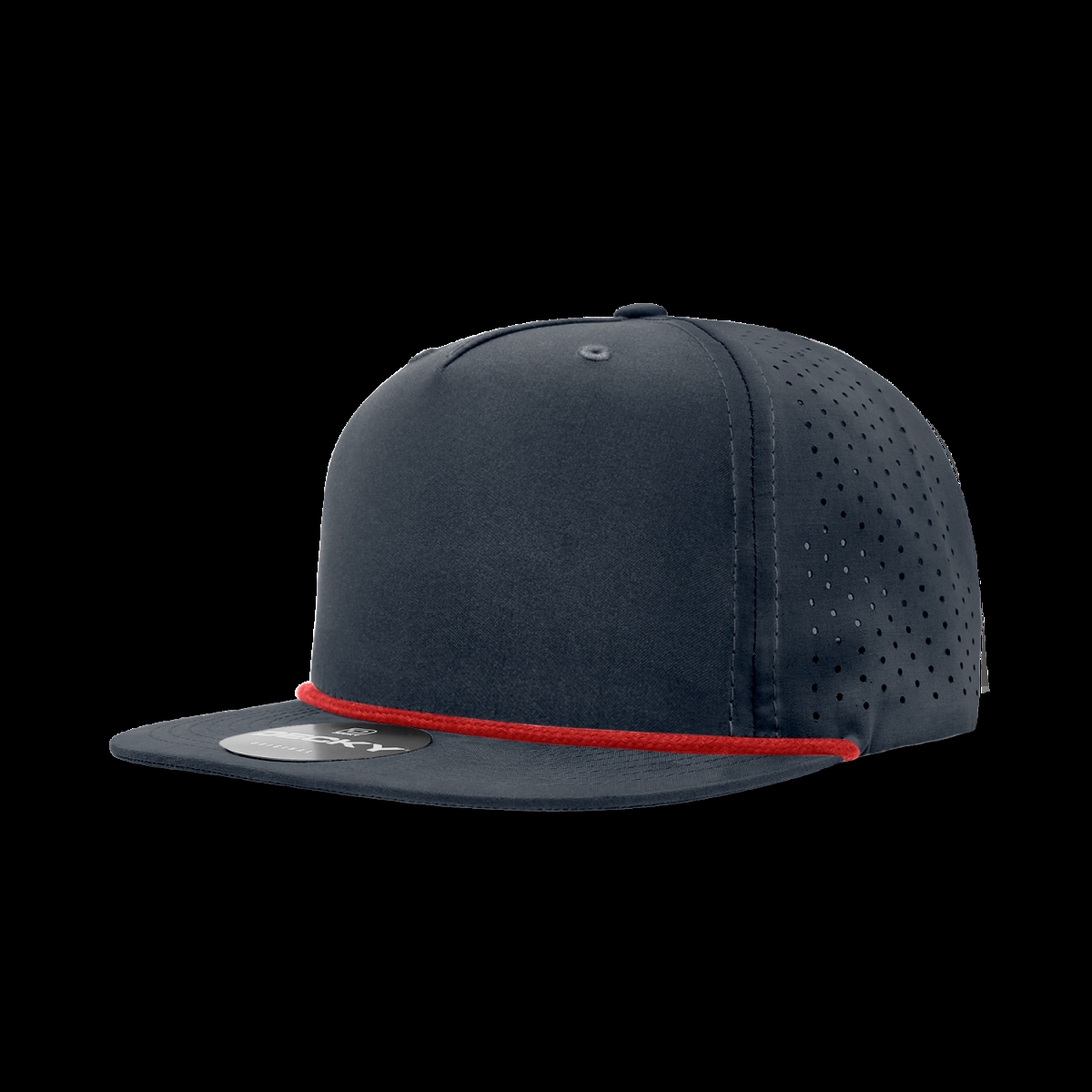 6226-7NVYRED 5 Panel High Profile Relaxed Perforated Performance Rope Hat, Navy & Red - One Size Fits Most