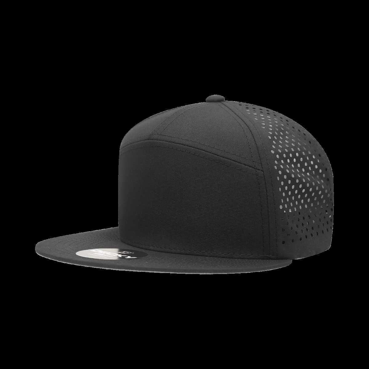 6230-1BLK 7 Panel High Profile Structured Perforated Performance Cap, Black - One Size Fits Most