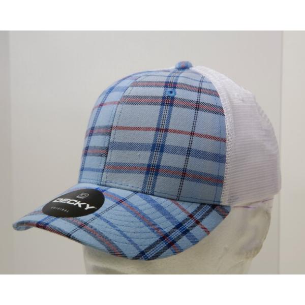 6017-249 6 Panel Mid Profile Structured Plaid Trucker Hat, 249-White - One Size Fits Most