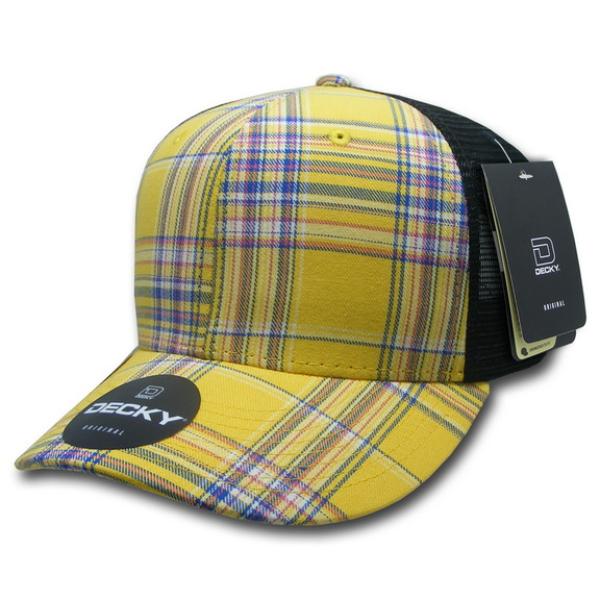 6018-103 6 Panel Mid Profile Structured Plaid Trucker Hat, 103-Black - One Size Fits Most