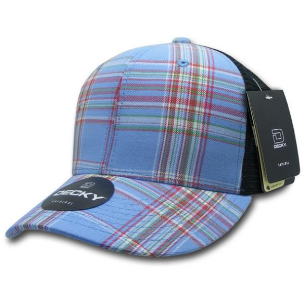 6018-112 6 Panel Mid Profile Structured Plaid Trucker Hat, 112-Black - One Size Fits Most