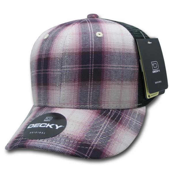 6018-118 6 Panel Mid Profile Structured Plaid Trucker Hat, 118-Black - One Size Fits Most