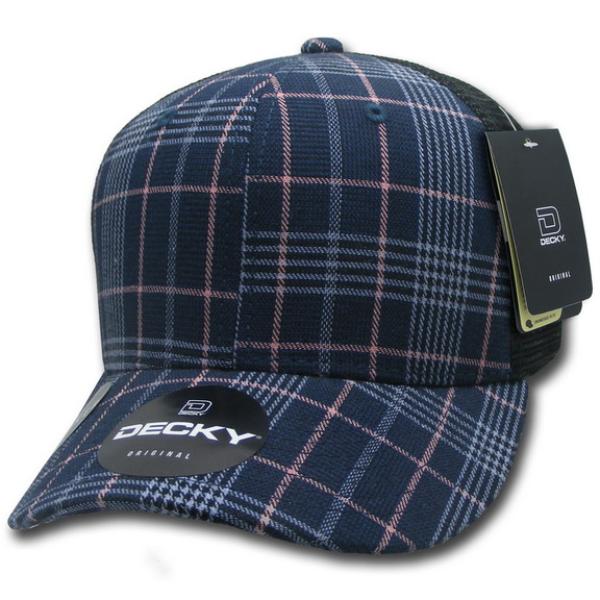6018-123 6 Panel Mid Profile Structured Plaid Trucker Hat, 123-Black - One Size Fits Most