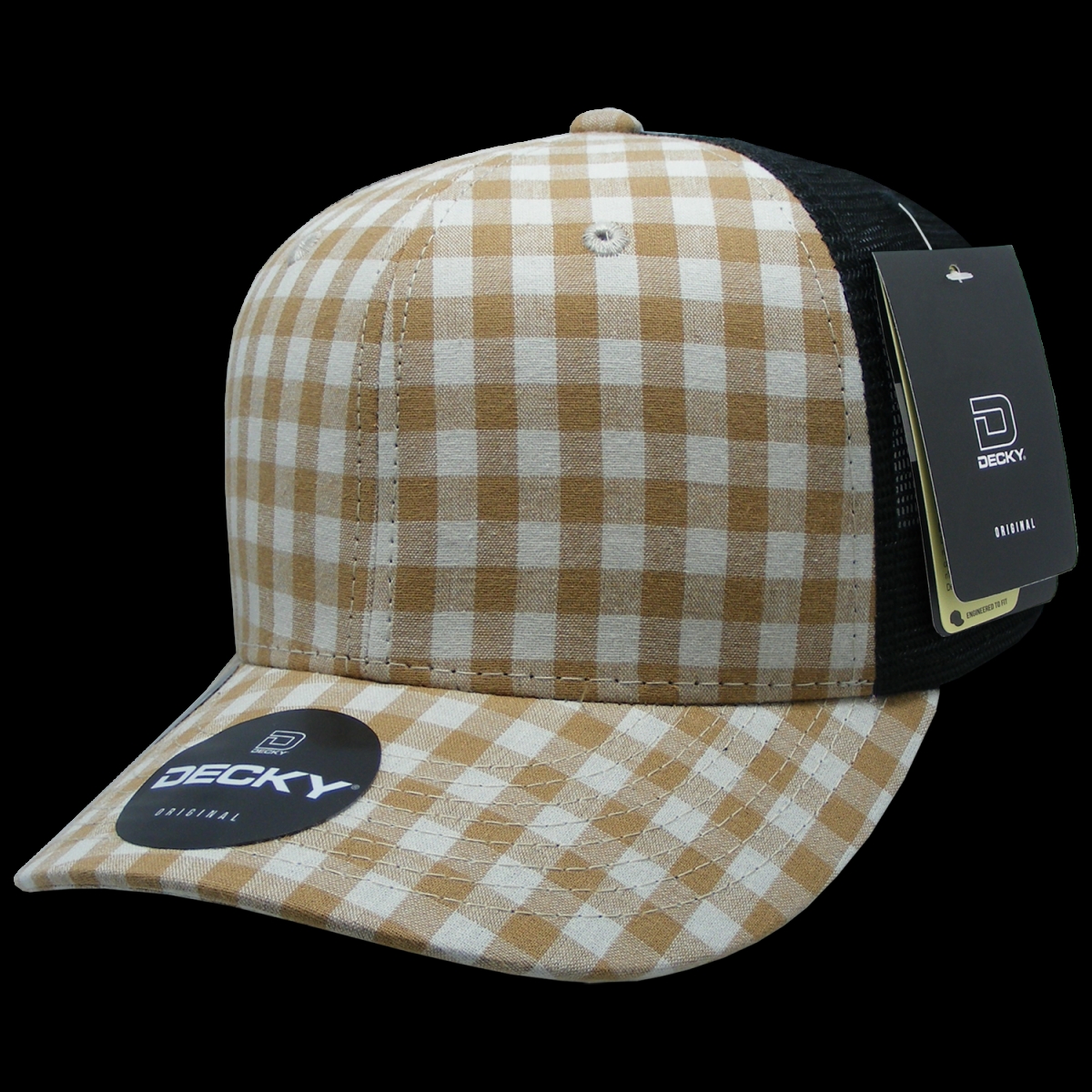 6018-146 6 Panel Mid Profile Structured Plaid Trucker Hat, 146-Black - One Size Fits Most