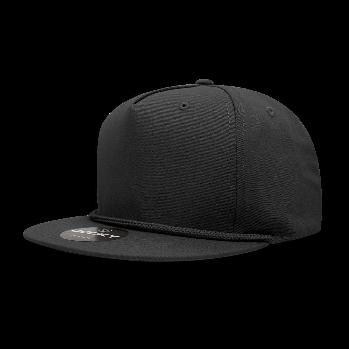 1041-BLK 5 Panel High Profile Structured Cotton Blend Rope Hat, Black - One Size Fits Most