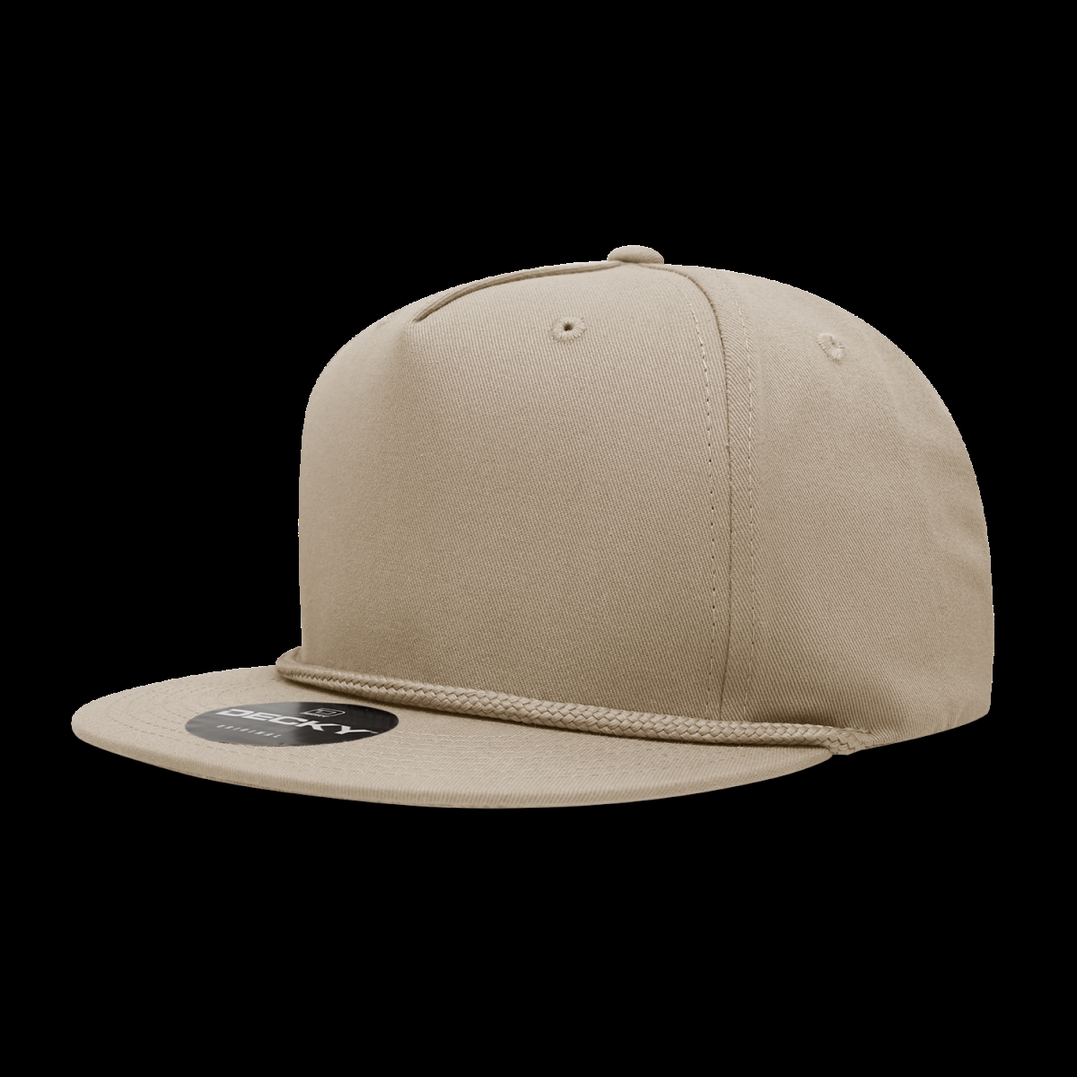 1041-KHA 5 Panel High Profile Structured Cotton Blend Rope Hat, Khaki - One Size Fits Most