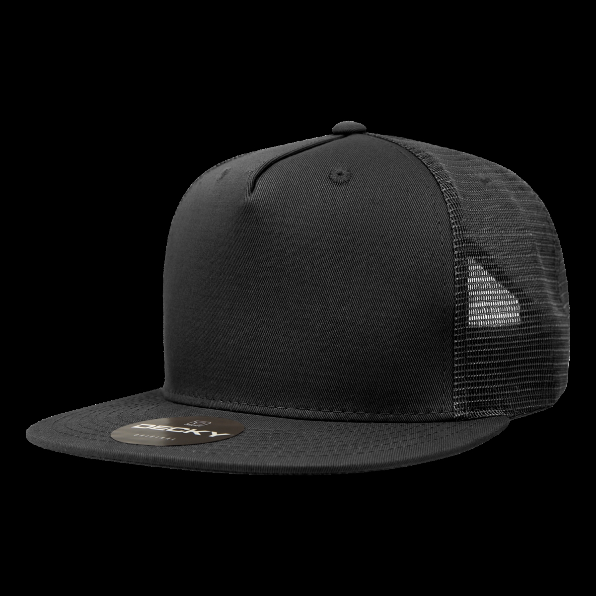 1040-1BLK 5 Panel High Profile Structured Cotton Blend Trucker Cap, Black - One Size Fits Most