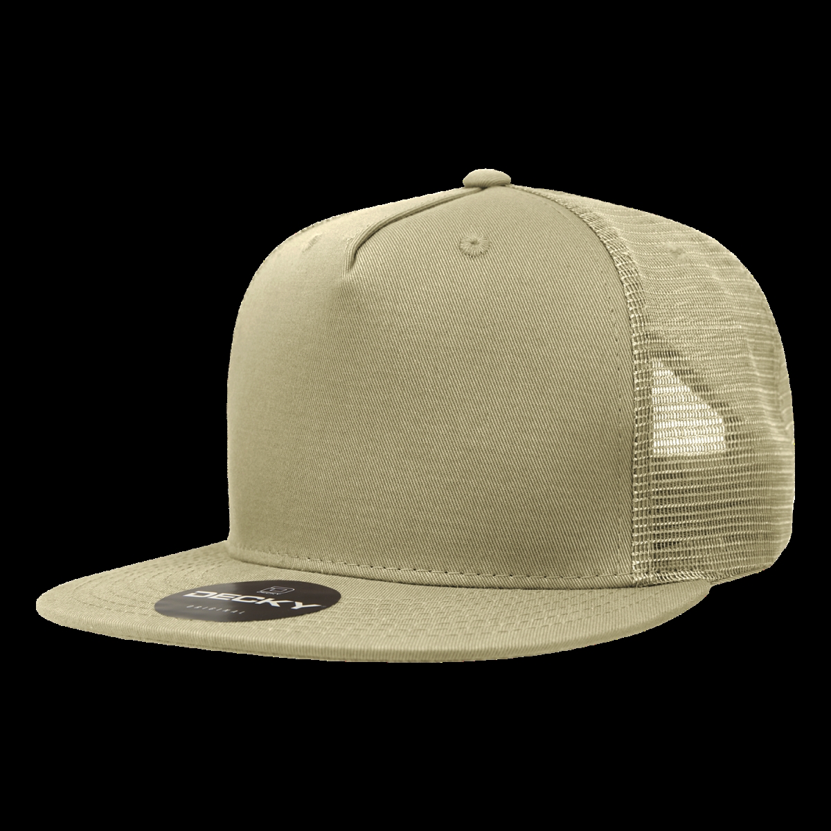 1040-1KHA 5 Panel High Profile Structured Cotton Blend Trucker Cap, Khaki - One Size Fits Most
