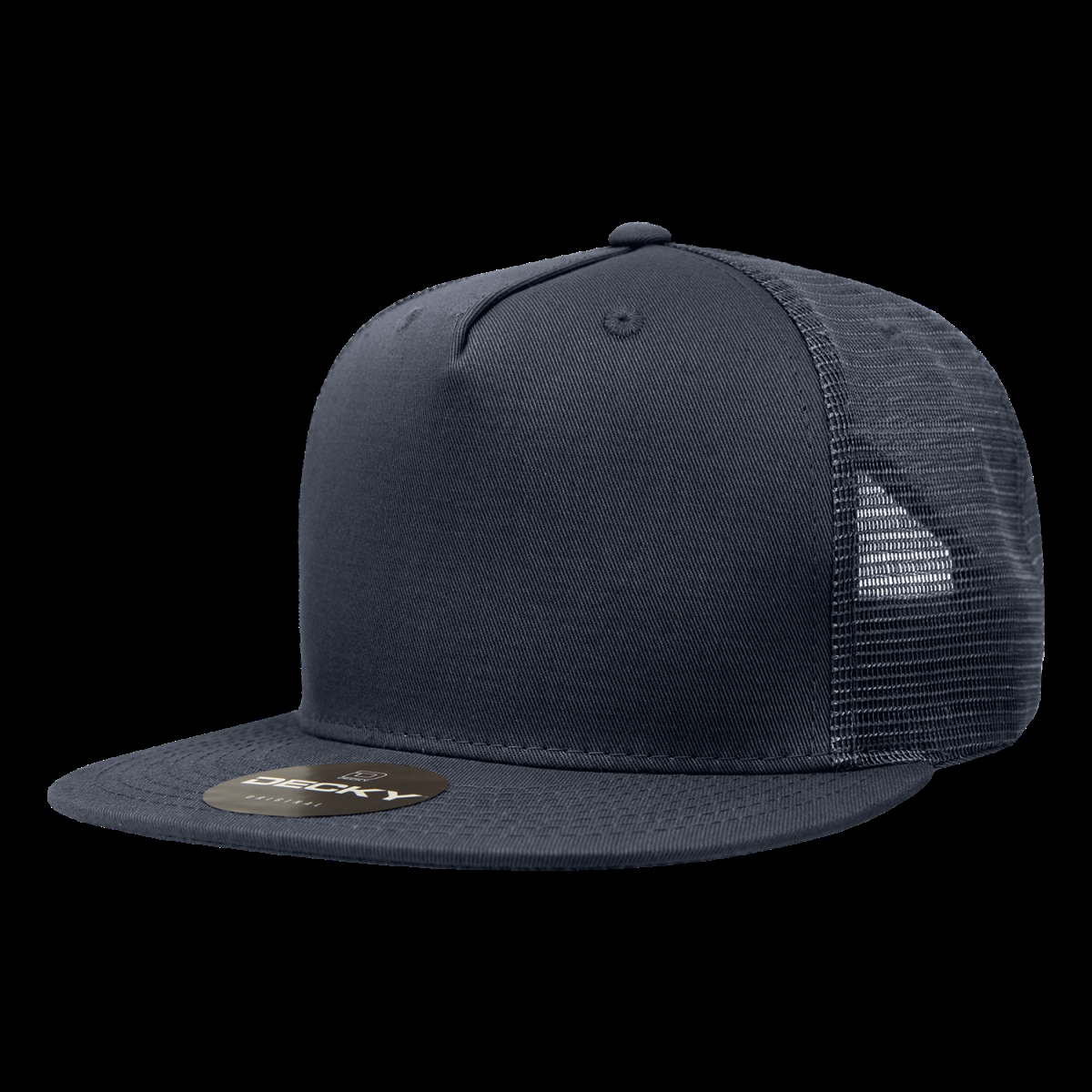 1040-1NVY 5 Panel High Profile Structured Cotton Blend Trucker Cap, Navy - One Size Fits Most