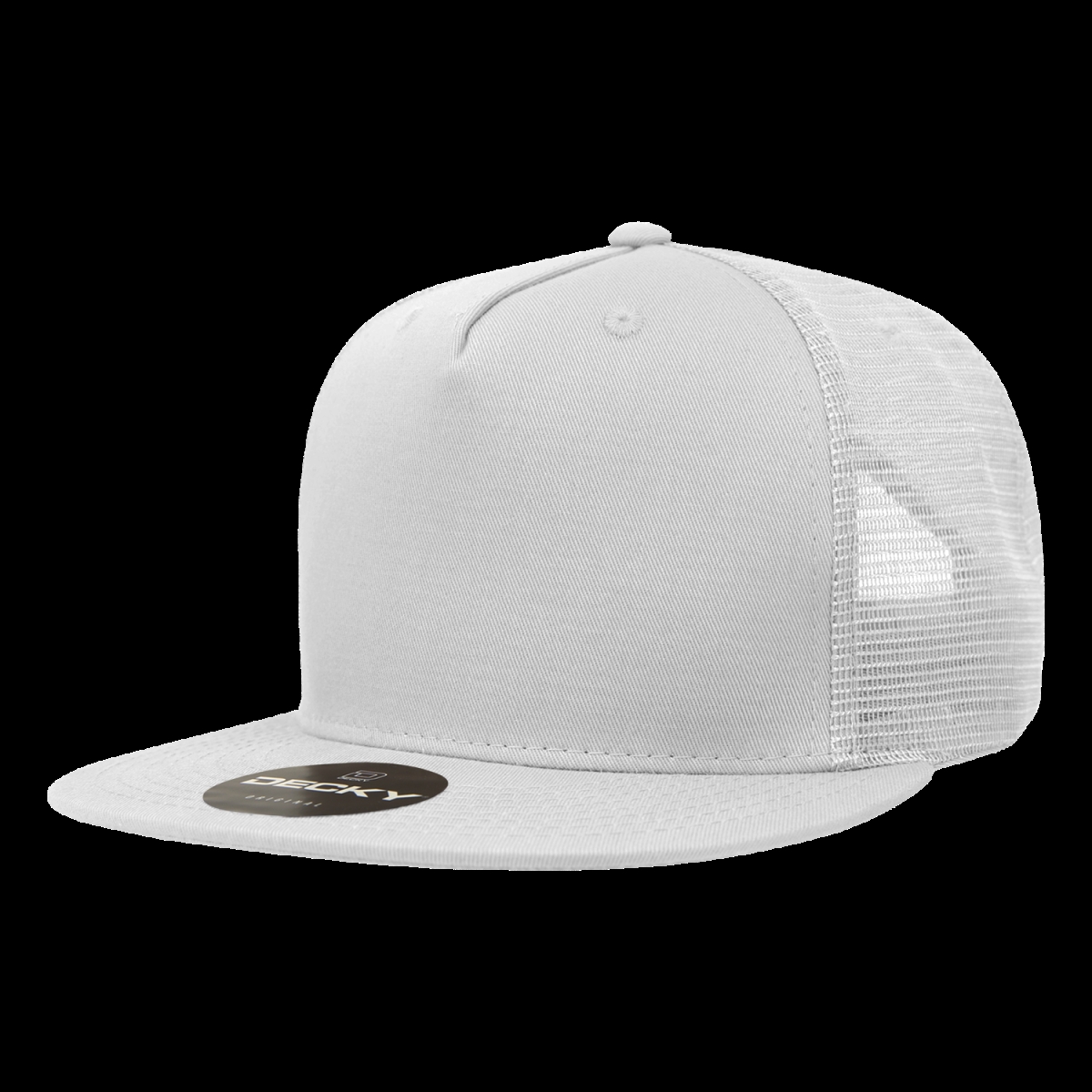1040-1WHT 5 Panel High Profile Structured Cotton Blend Trucker Cap, White - One Size Fits Most