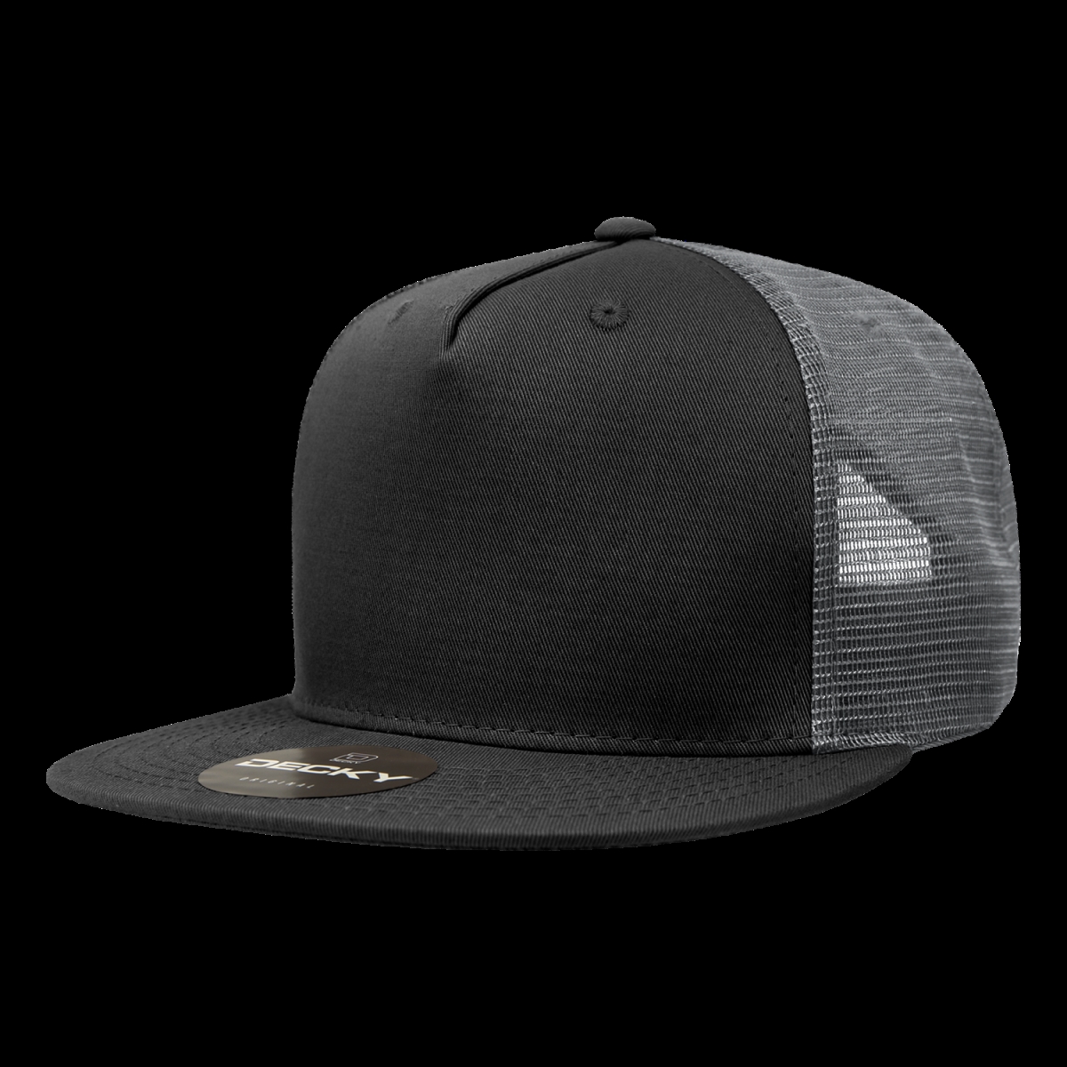 1040-4BLKCHA 5 Panel High Profile Structured Cotton Blend Trucker Cap, Black & Charcoal - One Size Fits Most