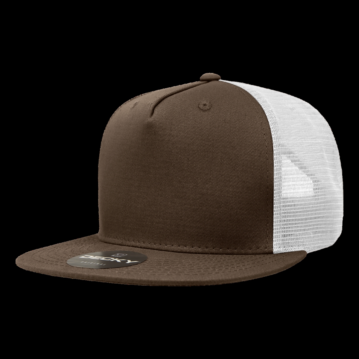 1040-4BRNWHT 5 Panel High Profile Structured Cotton Blend Trucker Cap, Brown & White - One Size Fits Most