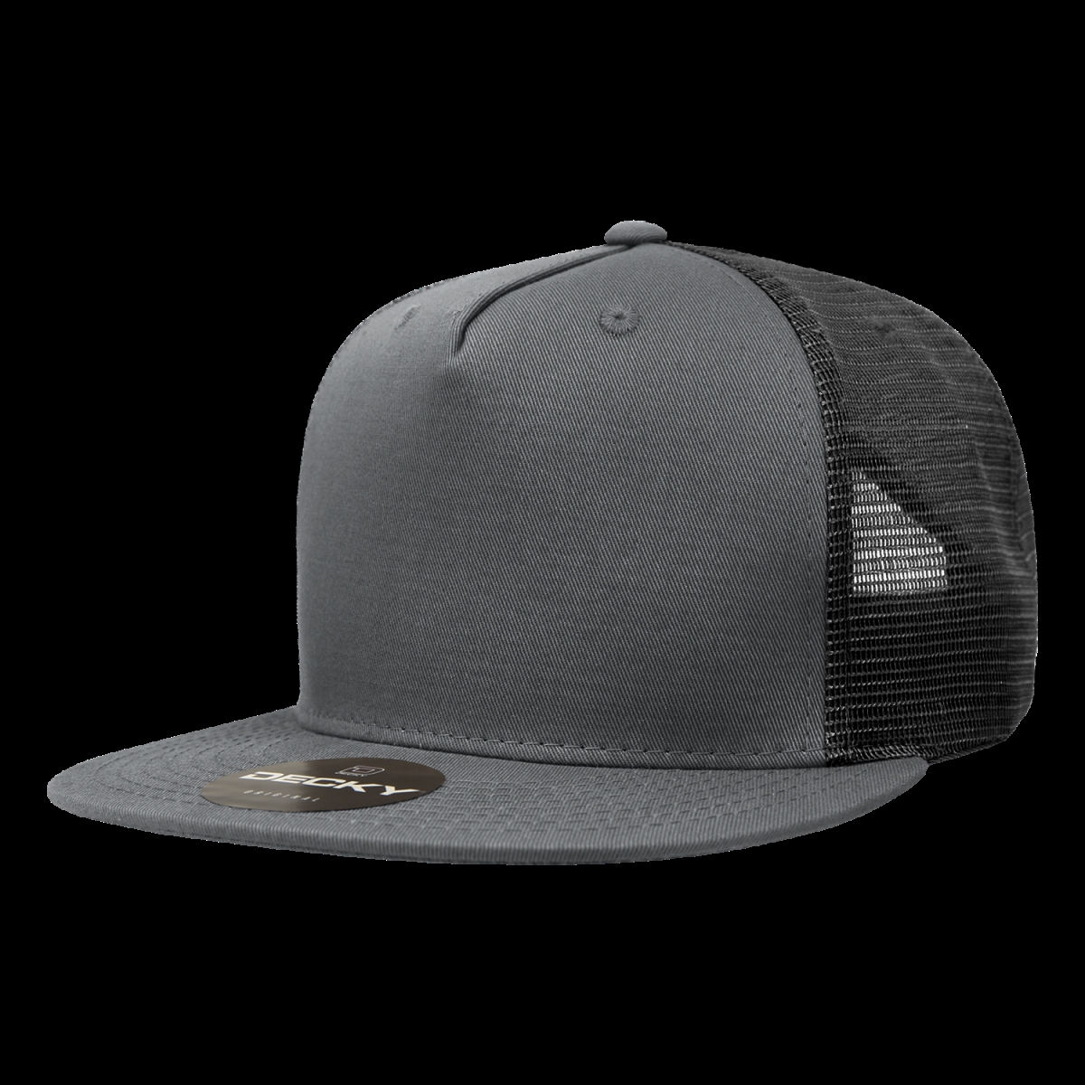 1040-4CHABLK 5 Panel High Profile Structured Cotton Blend Trucker Cap, Charcoal & Black - One Size Fits Most