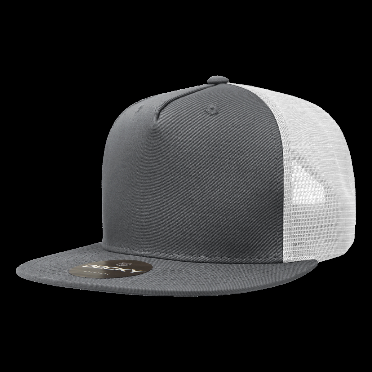 1040-4CHAWHT 5 Panel High Profile Structured Cotton Blend Trucker Cap, Charcoal & White - One Size Fits Most
