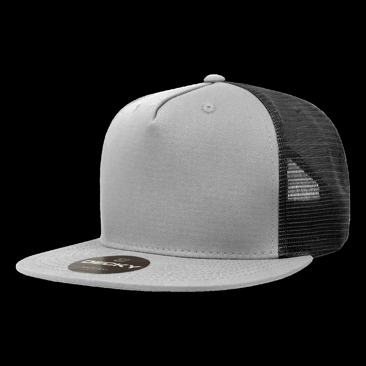 1040-4GRYBLK 5 Panel High Profile Structured Cotton Blend Trucker Cap, Gray & Black - One Size Fits Most