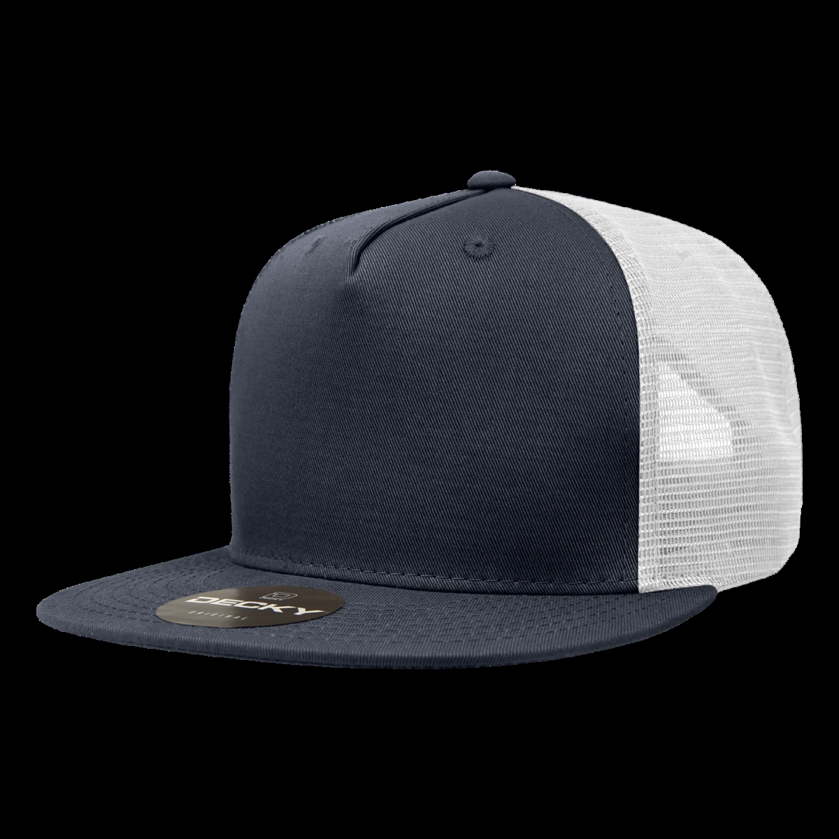 1040-4NVYWHT 5 Panel High Profile Structured Cotton Blend Trucker Cap, Navy & White - One Size Fits Most