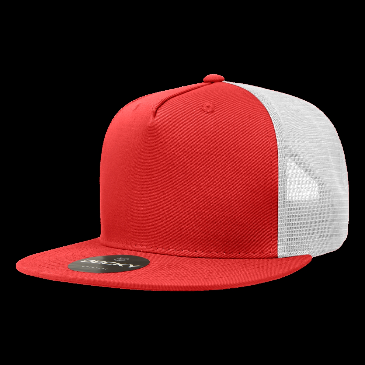 1040-4REDWHT 5 Panel High Profile Structured Cotton Blend Trucker Cap, Red & White - One Size Fits Most