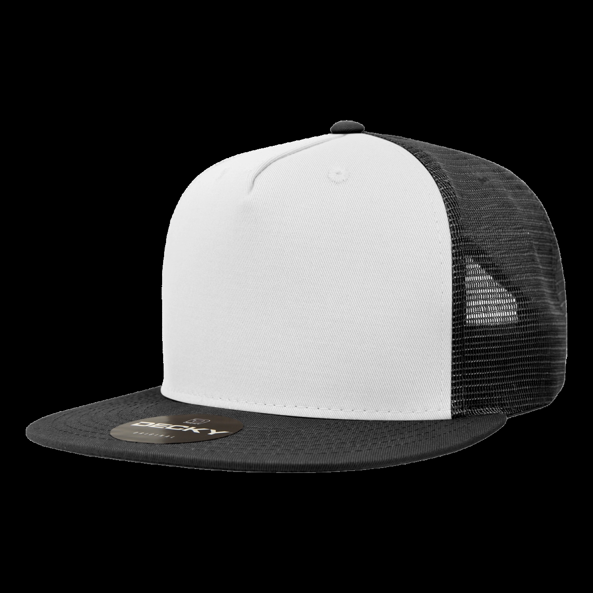 1040-5BLKWHTBLK 5 Panel High Profile Structured Cotton Blend Trucker Cap, Black & White - One Size Fits Most