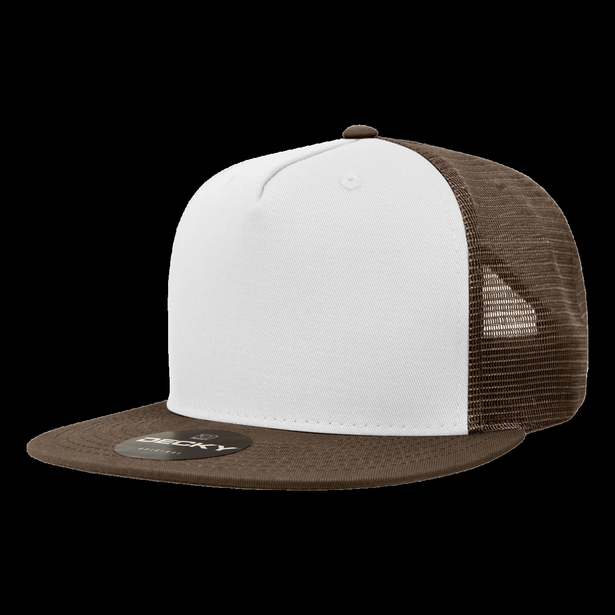 1040-5BRNWHTBRN 5 Panel High Profile Structured Cotton Blend Trucker Cap, Brown & White - One Size Fits Most