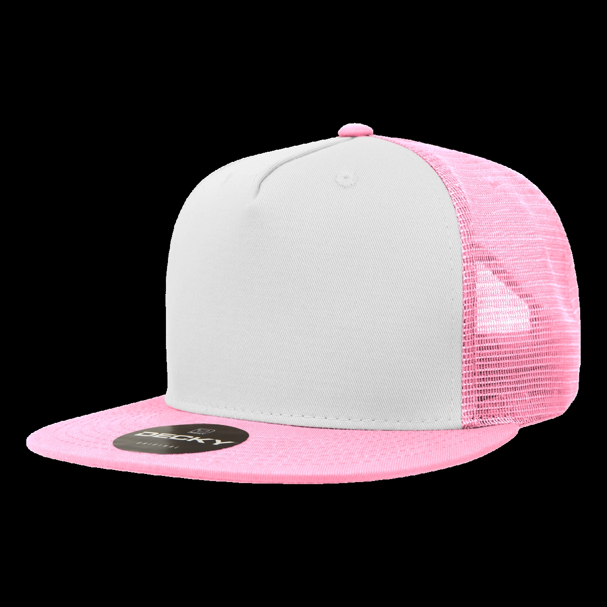 1040-5PNKWHTPNK 5 Panel High Profile Structured Cotton Blend Trucker Cap, Pink & White - One Size Fits Most