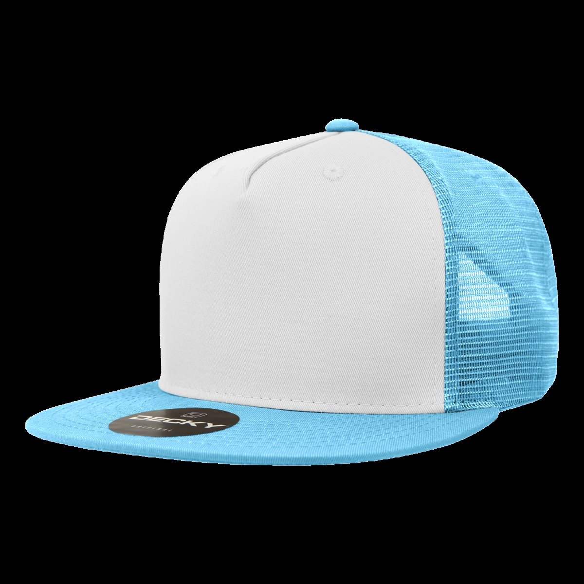 1040-5SKYWHTSKY 5 Panel High Profile Structured Cotton Blend Trucker Cap, Sky Blue & White - One Size Fits Most
