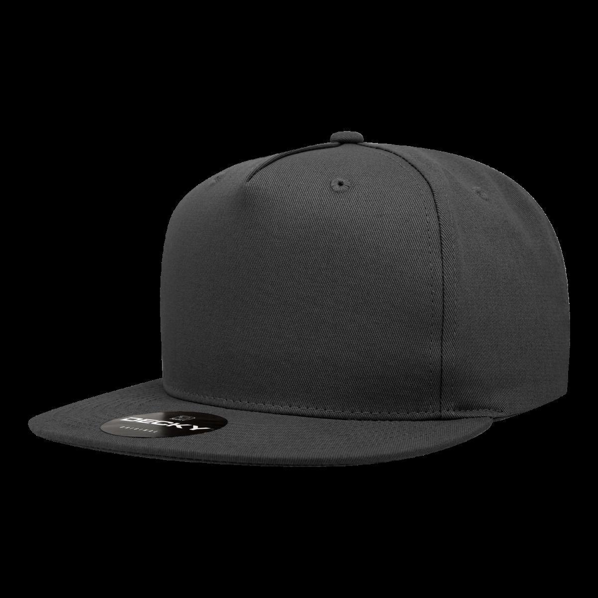 1064-1BLK 5 Panel High Profile Structured Cotton Blend Snapback Cap, Black - One Size Fits Most