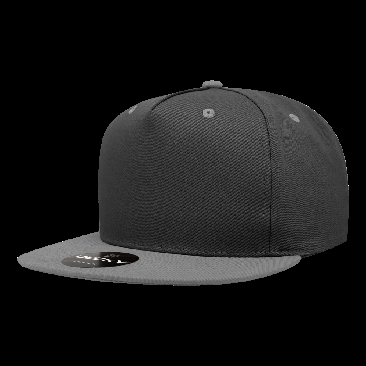 1064-2BLKCHA 5 Panel High Profile Structured Cotton Blend Snapback Cap, Black & Charcoal - One Size Fits Most