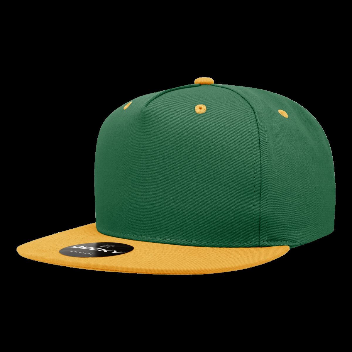 1064-2FORGLD 5 Panel High Profile Structured Cotton Blend Snapback Cap, Forest & Gold - One Size Fits Most