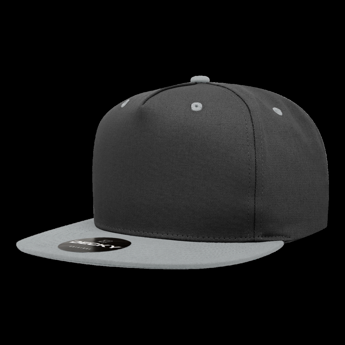 1064-2GRYBLK 5 Panel High Profile Structured Cotton Blend Snapback Cap, Grey & Black - One Size Fits Most