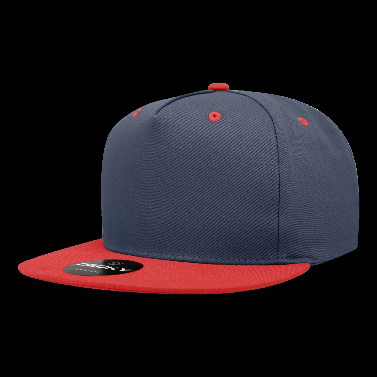 1064-2NVYRED 5 Panel High Profile Structured Cotton Blend Snapback Cap, Navy & Red - One Size Fits Most