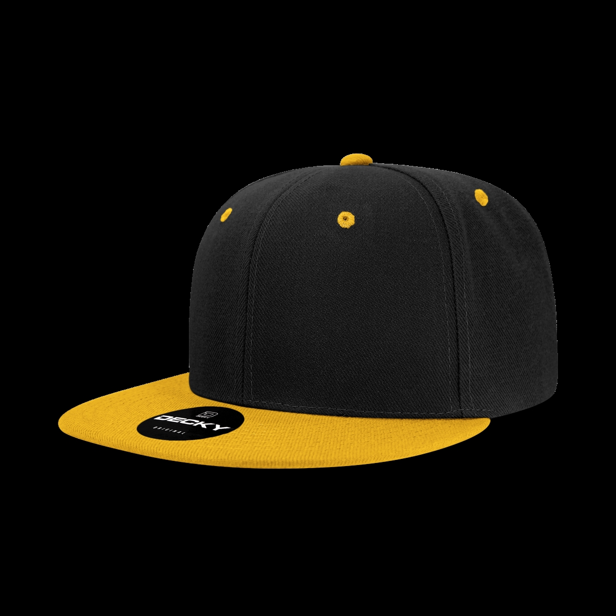 6020-2BLKGLD 6 Panel High Profile Structured Acrylic & Polyester Snapback Cap, Black & Gold - One Size Fits Most