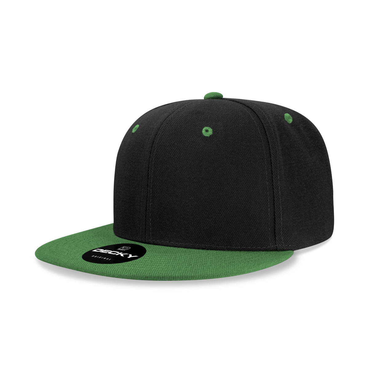6020-2BLKKEL 6 Panel High Profile Structured Acrylic & Polyester Snapback Cap, Black & Kelly - One Size Fits Most