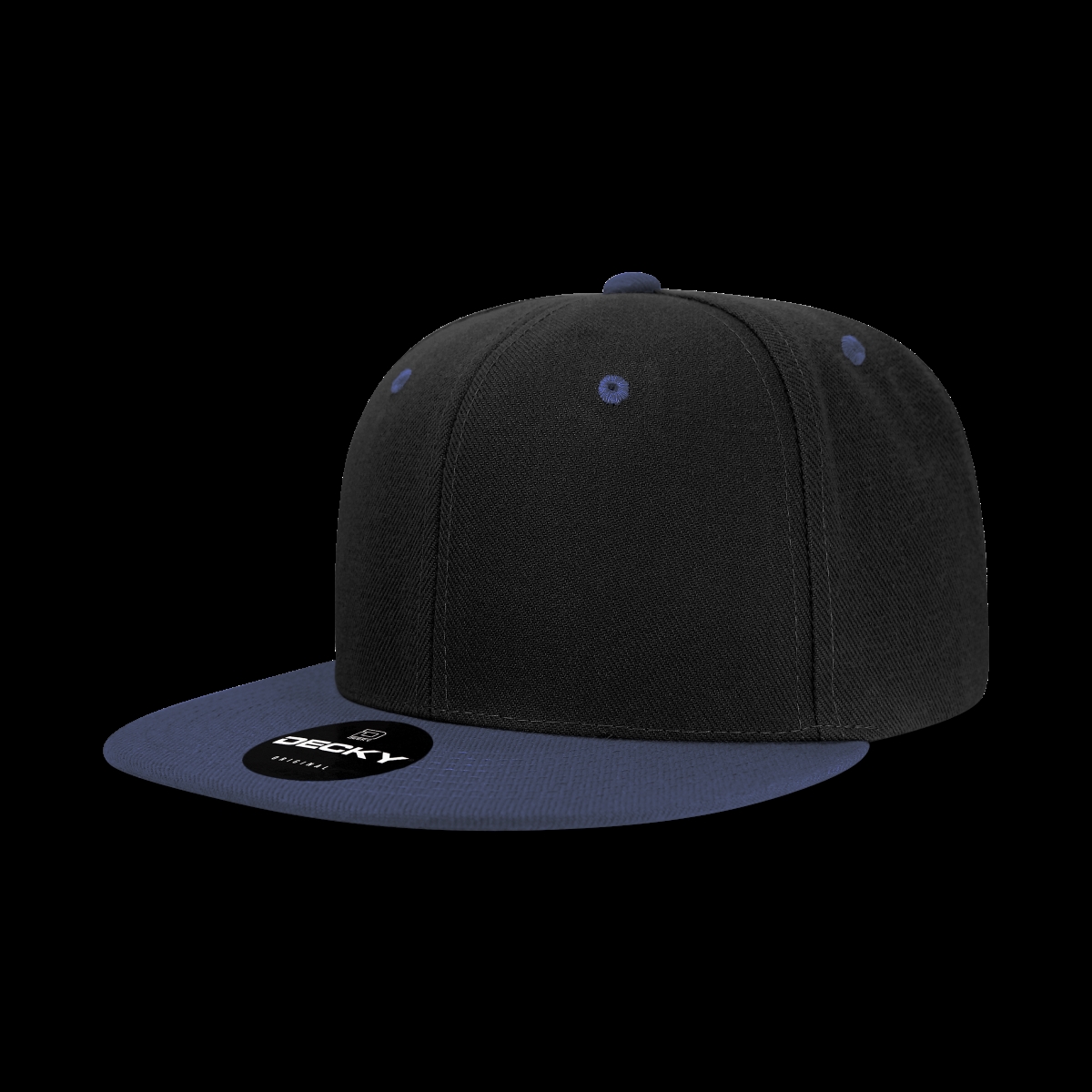 6020-2BLKNVY 6 Panel High Profile Structured Acrylic & Polyester Snapback Cap, Black & Navy - One Size Fits Most