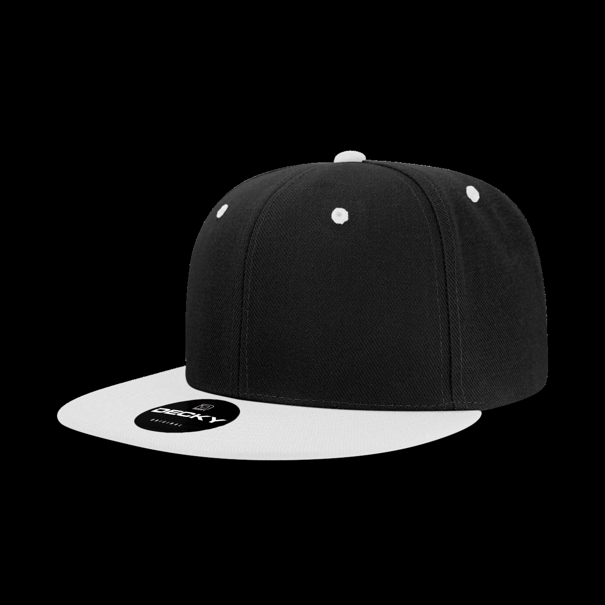 6020-2BLKWHT 6 Panel High Profile Structured Acrylic & Polyester Snapback Cap, Black & White - One Size Fits Most