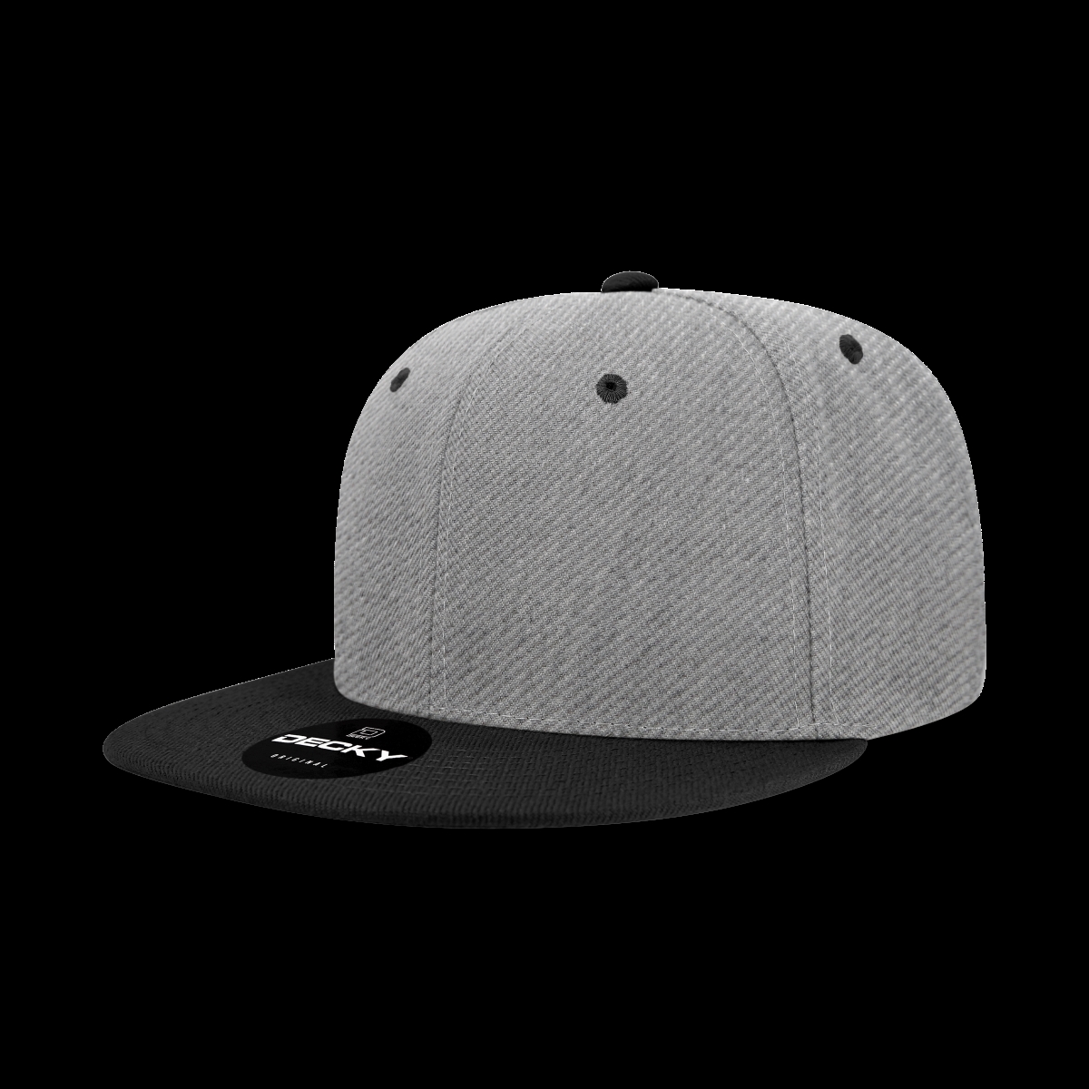 6020-2HGYBLK 6 Panel High Profile Structured Acrylic & Polyester Snapback Cap, Heather Grey & Black - One Size Fits Most