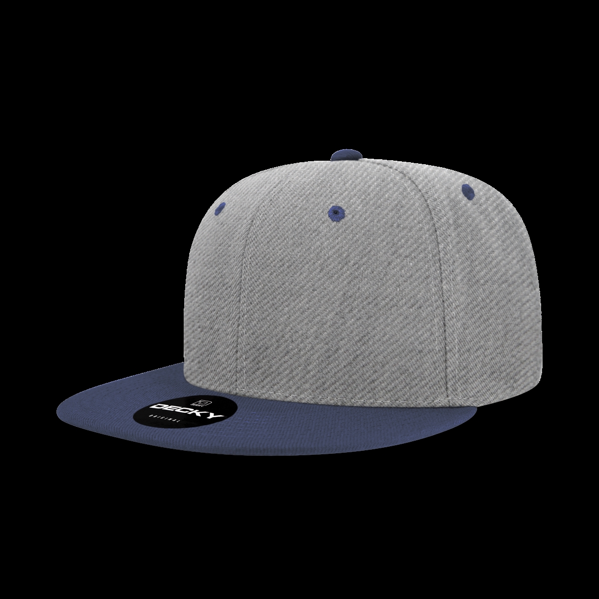 6020-2HGYNVY 6 Panel High Profile Structured Acrylic & Polyester Snapback Cap, HeatherGrey & Navy - One Size Fits Most