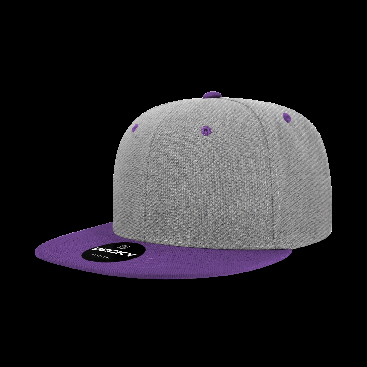6020-2HGYPUR 6 Panel High Profile Structured Acrylic & Polyester Snapback Cap, HeatherGrey & Purple - One Size Fits Most