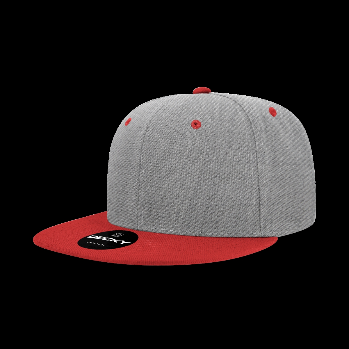 6020-2HGYRED 6 Panel High Profile Structured Acrylic & Polyester Snapback Cap, HeatherGrey & Red - One Size Fits Most