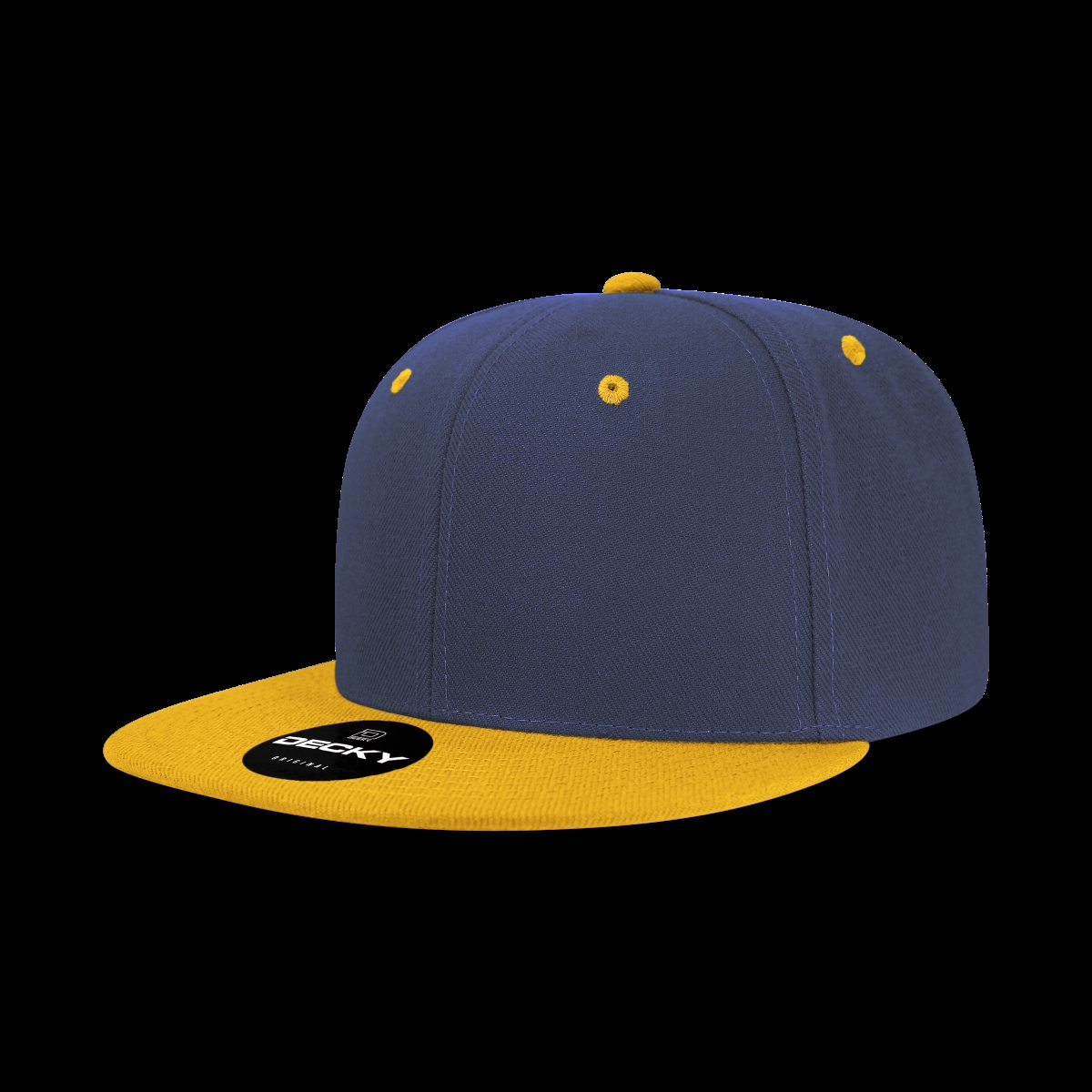 6020-2NVYGLD 6 Panel High Profile Structured Acrylic & Polyester Snapback Cap, Navy & Gold - One Size Fits Most