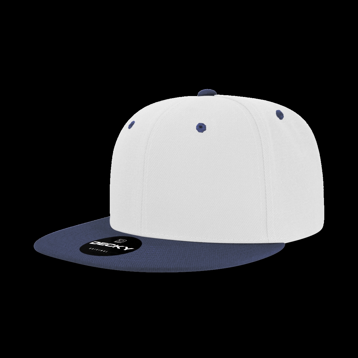 6020-2WHTNVY 6 Panel High Profile Structured Acrylic & Polyester Snapback Cap, White & Navy - One Size Fits Most
